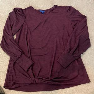 Apt. 9 women’s maroon long sleeve blouse; puffed shoulders/sleeves, size L